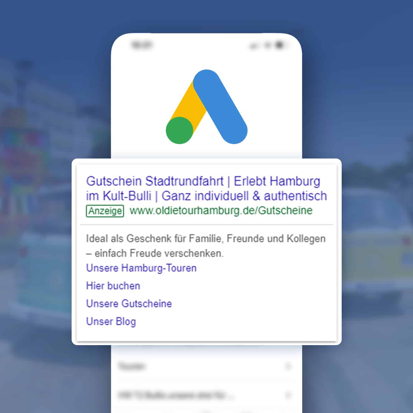 Google Ads SEA Anzeige Oldie Tour Hamburg auf MockUp